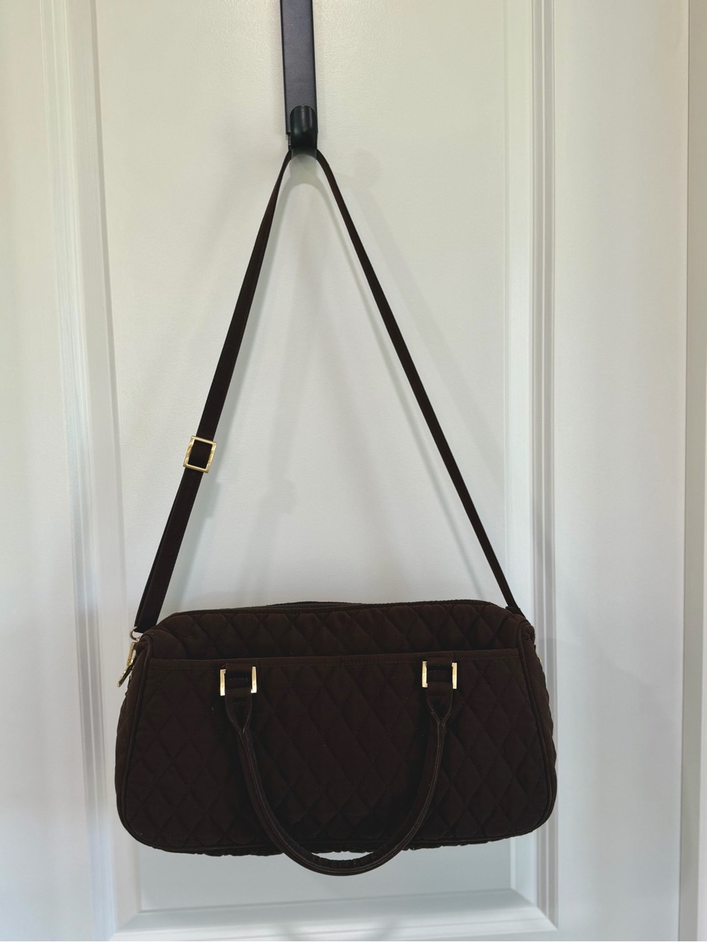 Vera Bradley Quilted Chocolate Brown Shoulder Bag with Gold Hardware